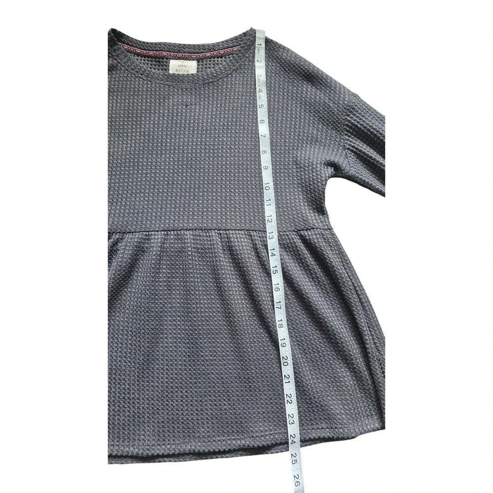 Knox Rose Waffle Knit Tunic Top Long Sleeve Babydoll‎ Style Gray X Small